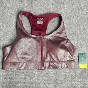 Tek Gear Women's  Workout Athletic Sporty Zip Front  Racerback Sports Bra Sz L